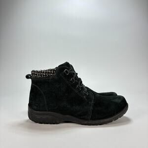 Propét Delaney Black Suede Tweed Knit Lace Up Ankle Boots WFV002S Women's Size 7